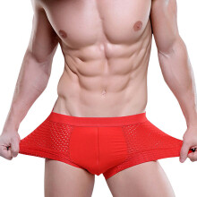 (Red,3XL)Nueva ropa interior transpirable de malla para hombre boxer de seda ropa interior de cuatro esquinas al por mayor