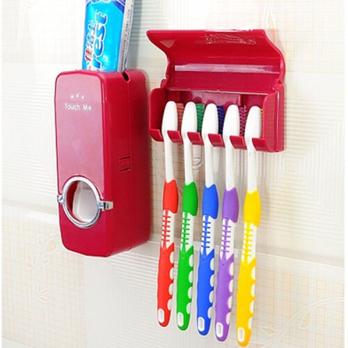 (White)Automatic Toothpaste Dispenser And Toothbrush Holder Plastic Bathroom Organizer 1