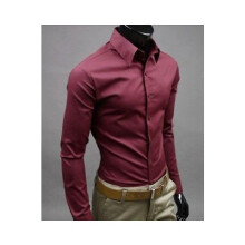 (# Wine Red,Tag 5XL=US 3XL)Mens Youth Dress Shirt With No Iron Finish And Long Sleeve Design For Daily Use