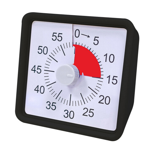 60 Minute Visual Timer for Kids, Visual Countdown Timer for Office Kitchen Pomodoro Timer with Silent Operation Black