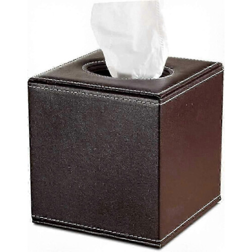 Genuine Leather Tissue Holder, Square Paper Dispenser, Brown Color