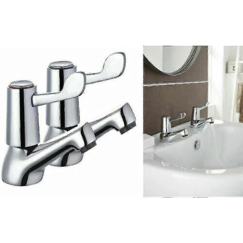 Bathroom Taps Lever - 1/2 Basin Taps Bathtub Set With Metal Knobs Pillar Polished Plated 1