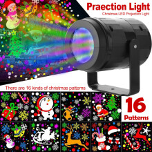 Weihnachtsprojektorlicht mit 16 Mustern – Automatische, rotierende LED-Projektionen für Indoor-Partys (85–240 V)