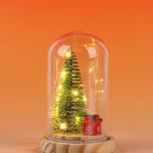 Weihnachtsgeschenk: Leuchtender Mini-Weihnachtsbaumschmuck mit Holz- und Glasdeckel