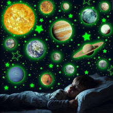 Stickers muraux phosphorescents Système solaire, planètes et étoiles adhésives pour plafond et chambre, décoration chambre d'enfant, bl