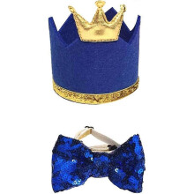 (Blauw) 1 Set Huisdiermutsje met Strikje Huisdierkroonmutsje Glitterende Strikje Halsband Huisdier Verjaardagsfeestartikelen Cosplay Ac