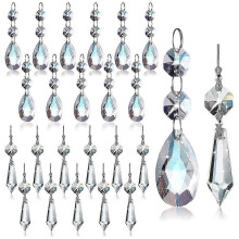 24-teiliges Set mit Kronleuchter-Kristallprismen-Anhängern, 38 mm, klare tropfenförmige Eiszapfen-Kronleuchterkristalle, Teile Y
