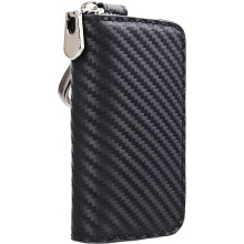 Auto-Schlüsselanhänger aus Kohlefaser-Leder, Auto-Schlüsselanhänger mit Metallhaken, Schlüsselring, Brieftasche, Reißverschlusstasche f