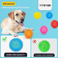 Set van 6 piepende hondenballen, 3,5 cm kauwspeelgoed voor puppy's en honden, niet-giftige BPA-vrije ballen met stekels, duurzaam bijts