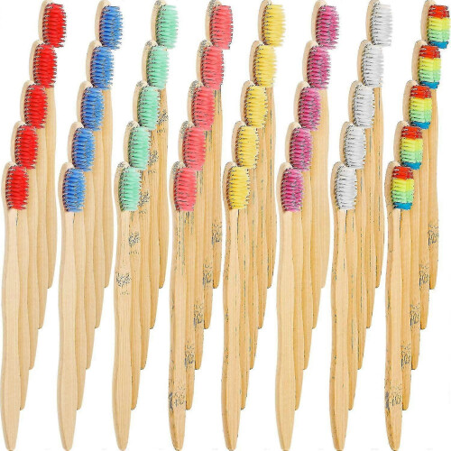 40 cepillos de dientes de bambú, cepillo de dientes de carbón, cepillo de dientes biodegradable, cepillos de dientes de bambú natural c