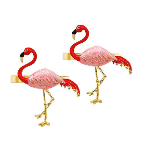Flamingos Napkin Circle Alloy for Decor 2Pcs Pink Alloy Material