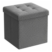 Set of 2 Storage Ottomans - Fabric - Dark Grey - Foldable Foot Rest Stools with Storage