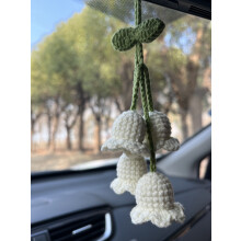 Cute Car Mirror Hanging Campanula, Crochet Knitting Flower Rear View Mirror Charms,Car Pendant
