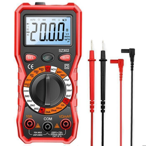 Digital Multimeter, Digital Multimeter, Multifunction Voltmeter with 2000 Counts, Electrical Tester, Ohmmeter, Measures AC/DC Voltage
