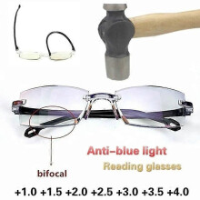 pereche ochelari de citit unisex fără ramă, anti-lumină albastră, bifocali, mărire