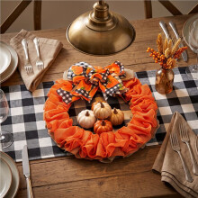 Fall Burlap Wreath Autumn Wreaths for Front Door Farmhouse,Thanksgiving Pumpkin Wreath with Bows Decor