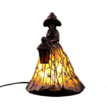 Stained Glass Style Gothic Halloween Witch Lamp – LED Resin Night Light for Tabletop