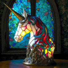 Night Light Resin Table Lamp Unicorn LED Colorful Tabletop Night Light Retro Stained Resin Animal Theme Home Decor