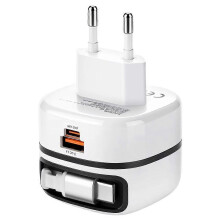 Chargeur rapide USB-C 65 W avec câble rétractable, adaptateur secteur GaN PD 65 W pour téléphone/ordinateur portable, prise européenne