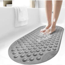 Tapis de baignoire antidérapant pour douche et salle de bain, lavable, à ventouses, 40 x 89 cm, gris