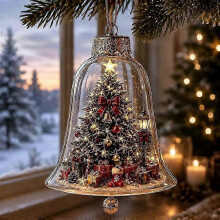 Beleuchteter, glockenförmiger Weihnachtsschmuck, Mini-Weihnachtsszene mit warmen LED-Lichtern, bezauberndes, festliches Erinnerungsstü