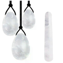 Set de huevo Yoni de cuarzo blanco natural y varita de masaje con bolas de cristal blanco, kit de entrenamiento de masaje relajante pa