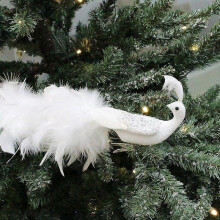 Artificial White Peacocks Feathered Christmas Ornament Simulation Birds Clip-On For Christmas Tree Wedding Decorations Pendant