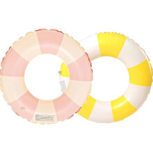Flytande badring, retrorandig uppblåsbar PVC-boj för pool, strand, fest och högtidslekar. - gul - gul + rosa
