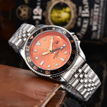 (Style A) Men's Automatic GMT Diver Watch, Orange Dial Rotating Bezel, Luminous Hands Date Stainless Steel Sports Wrist Watch