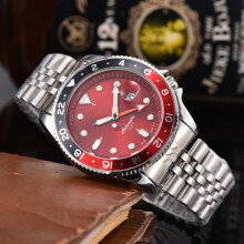 (Style D) Men's Automatic GMT Diver Watch, Orange Dial Rotating Bezel, Luminous Hands Date Stainless Steel Sports Wrist Watch