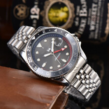 (Style E) Men's Automatic GMT Diver Watch, Orange Dial Rotating Bezel, Luminous Hands Date Stainless Steel Sports Wrist Watch