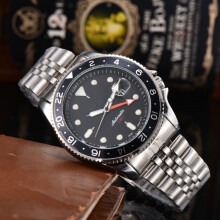 (Style L) Men's Automatic GMT Diver Watch, Orange Dial Rotating Bezel, Luminous Hands Date Stainless Steel Sports Wrist Watch