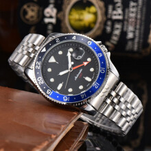 (Style B) Men's Automatic GMT Diver Watch, Orange Dial Rotating Bezel, Luminous Hands Date Stainless Steel Sports Wrist Watch