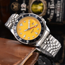 (Style I) Men's Automatic GMT Diver Watch, Orange Dial Rotating Bezel, Luminous Hands Date Stainless Steel Sports Wrist Watch