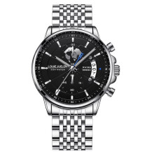 (Silver shell, black face, needle steel band) Men's Chronograph Wrist Watch, Brown Leather Strap White Dial Rose Gold Case