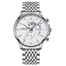 (Silver shell, white surface, blue orchid, steel wire) Men's Chronograph Wrist Watch, Brown Leather Strap White Dial Rose Gold Case