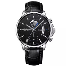 (Silver shell, black face, black needle, black leather belt) Men's Chronograph Wrist Watch, Brown Leather Strap White Dial Rose Gold Case