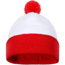 Red White Cuff Knit Beanie Hat with Pom Pom, Winter Warm Knitted Hat for Men Women