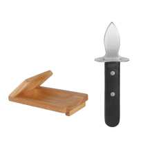 Oyster Shucking Clamp, Opener, Holder, Wooden Opener and Knife, Bowl Clip Set