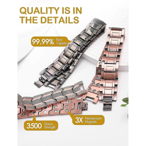 Bracciale magnetico da uomo in rame, triplamente potente, per alleviare il dolore. 1