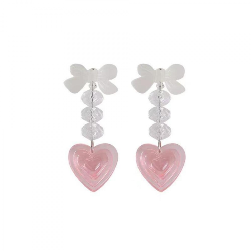 Orecchini pendenti a forma di cuore con fiocco e cristalli, gioielli di moda.