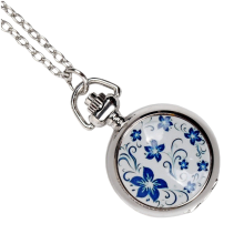 Paar Modelle klassische Mode Retro Quarz kleine silberne Lotus blaue Blume Taschenuhr