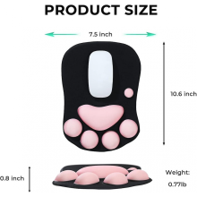 Tapis de souris mignon avec repose-poignet, tapis de souris en forme de patte de chat pour ordinateur, antidérapant, ergonomique et lis