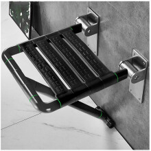 Foldable shower bench for wall mounting, designed for elderly and pregnant women, spacesaving, black.