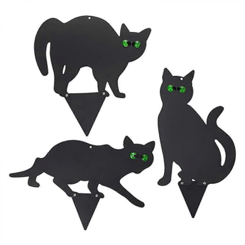 Metal Cat Garden Decor 3 Pcs Set with Reflective Eyes and Peg Insert 1