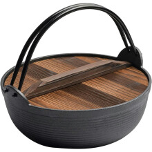 Cast Iron Sukiyaki Hot Pot With Wooden Lid 27cm Diameter For Sukiyaki Noodle Ramen Soup Stews