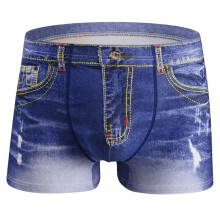Men's Fake Jeans Underwear Cotton Sexy Boxer Shorts Cowboy Printed Shorts Denim Blue L