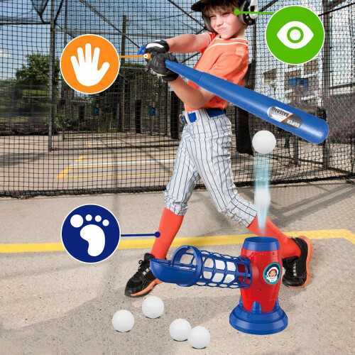 Electric Baseball Set, Automatic Launcher with 6 EVA Balls, Bat, Racket 1