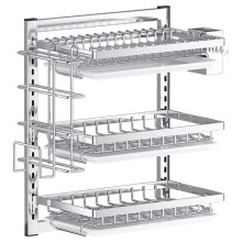 Wall Mounted Dish Drying Rack 3Tier Stainless Steel Drainboard SpaceAdjustable Hooks and Cutlery Holder For Kitchen