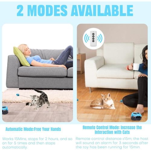Electric Interactive Cat Toy, 2 Modes Automatic Cat Exercise Wheel Movable USB Rechargeable Cat Teaser with for Cats 2